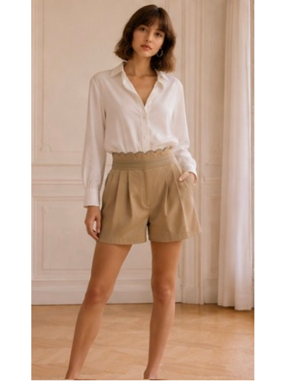 Chloe High Waist Scalloped Beige Shorts Size 36FR/US 4/S